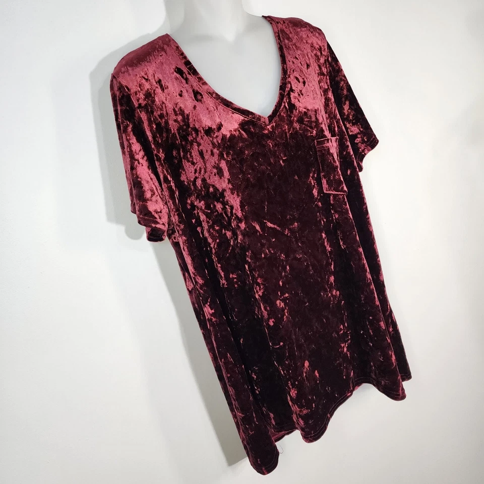 Spring and Mercer Tee Womens XXL Crushed Velvet Legging Tee Short Sleeves Pocket - Image 4 of 4