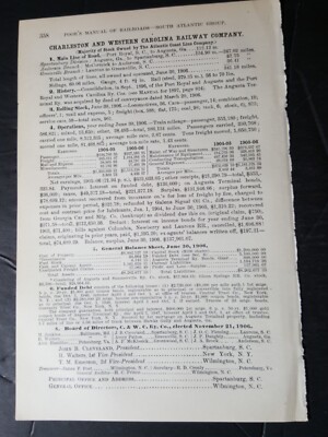 1907 train report CHARLESTON & WESTERN CAROLINA RAILWAY Anderson Laurens SC 