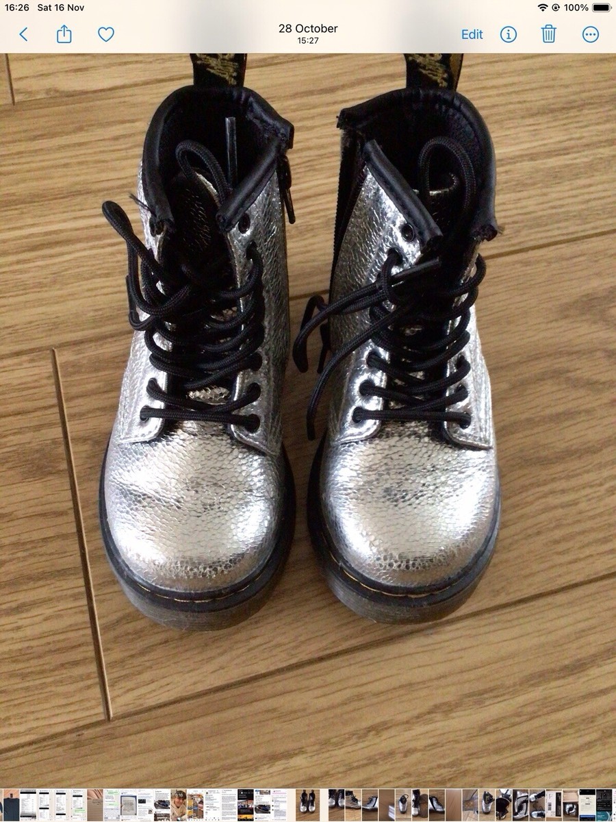 Dr Martens Silver Glitter crinkle Metallic Lace Up Zip Boots UK