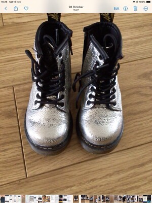Dr Martens Silver Glitter crinkle Metallic Lace Up Zip Boots UK