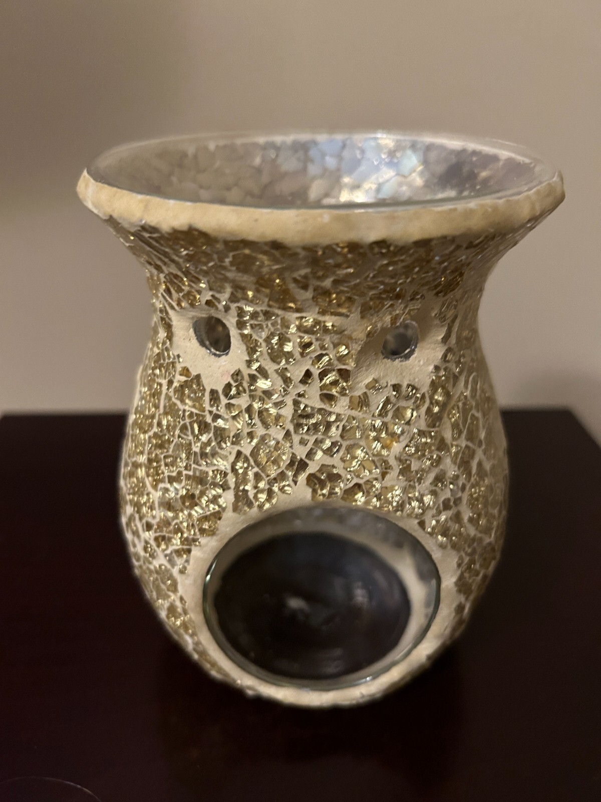 Yankee Candle Gold Crackle Mosaic Glass Tea Light Oil Burner Unused-image