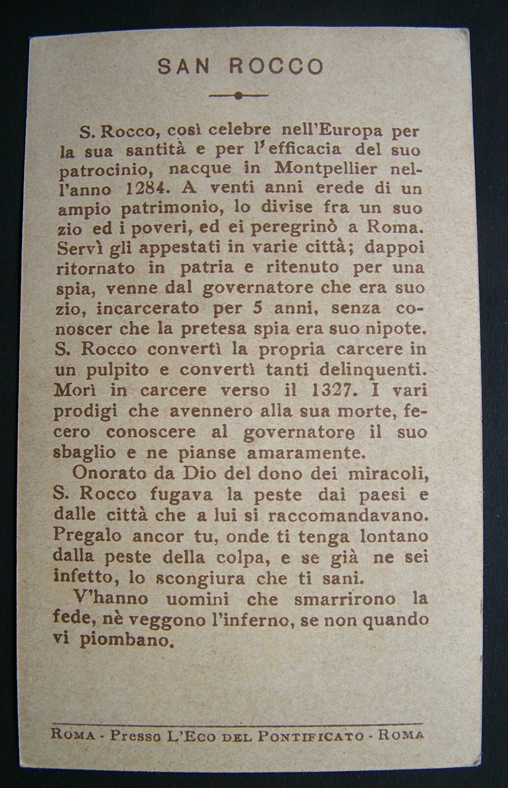 Prayer Card Holy Card Saint Rocco Marine eBay