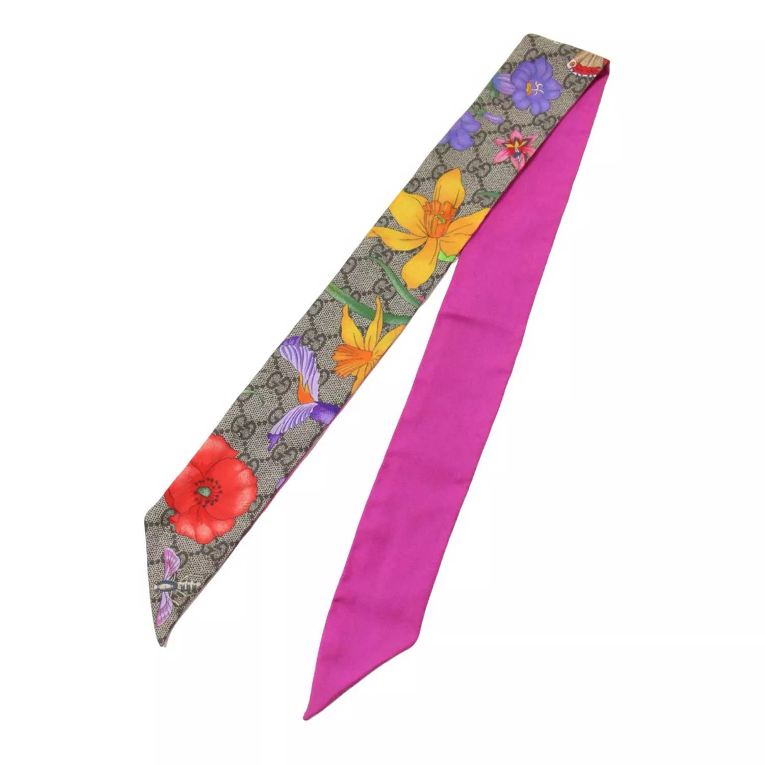 GUCCI GG Flore Imprimé Soie Col Noeud / Ruban Écharpe Motif Floral Made In Italy B