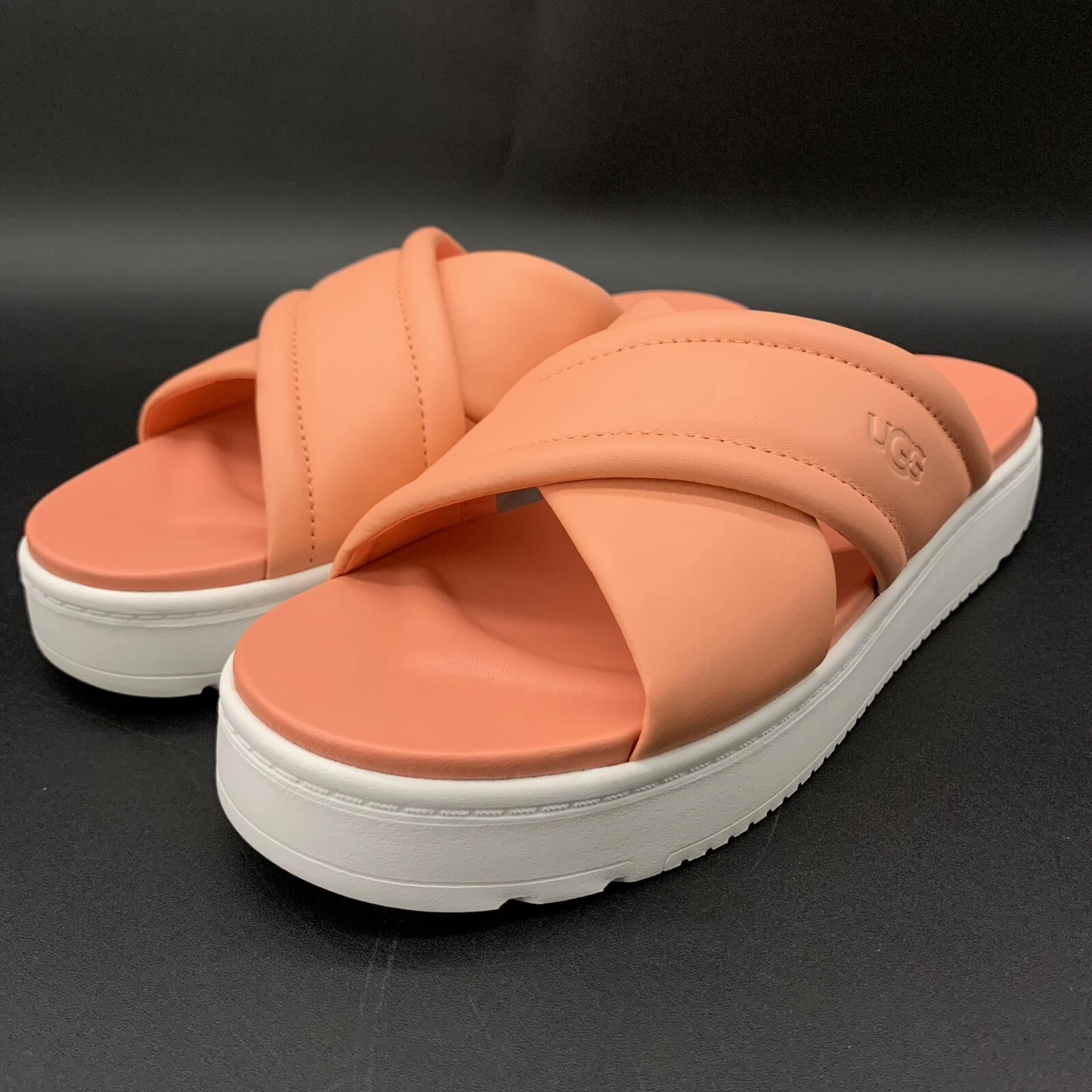 SANDALO UGG DONNA US 7 ZAYNE CROSSBAND STELLA MARINA ROSA PELLE PLATEAU SLIDE