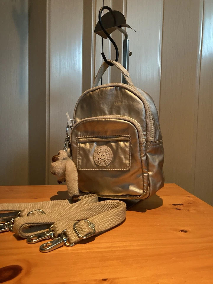 Kipling мини трансформируемый рюкзак сумка через плечо 3 в 1 Серебряный серый подвеска - Изображение 2 из 4