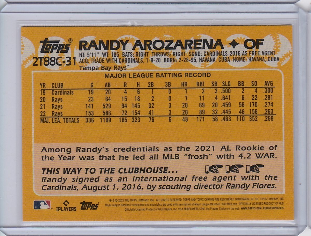 2023 Topps Series 2 RANDY AROZARENA Tampa Bay Rays CHROME MOJO