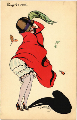 PC ARTIST SIGNED, GLAMOUR LADY, COUP DE VENT, Vintage Postcard (b51631)