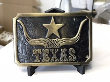 Vintage Texas Longhorn Star Brass Type Belt Buckle Vintage 3 1/4 Z41