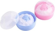 2pcs-Baby Body Cosmetic Powder Puff Kit Sponge Box Case Container Blue Pink