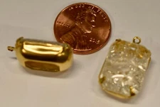 VINTAGE 2 CRYSTAL ICE CRACKLE GLASS OCTAGON BEAD PENDANTS 13x18mm SET IN BRASS