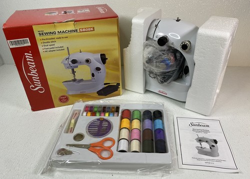 Sunbeam White Mini Sewing Machine With Foot Pedal Model SB08K White New Open Box