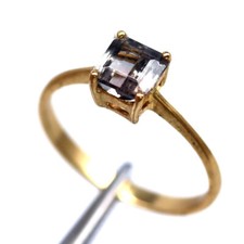 925 Sterling Silver 18K Gold Plated 5 x 5 MM. Smoky Quartz Brand Ring Size 4.75