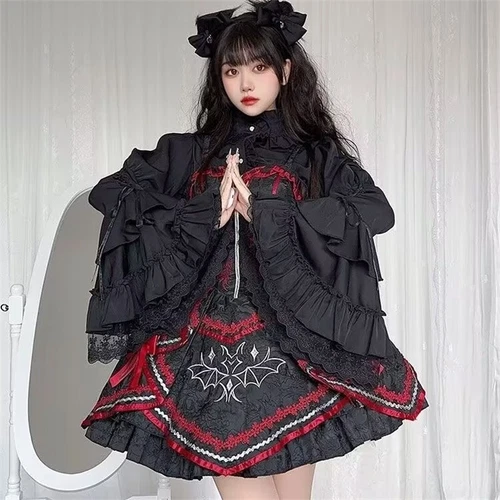 Blusa de encaje gótico para mujer manga larga lolita gótica cuello alto camisa top - Imagen 10 de 16