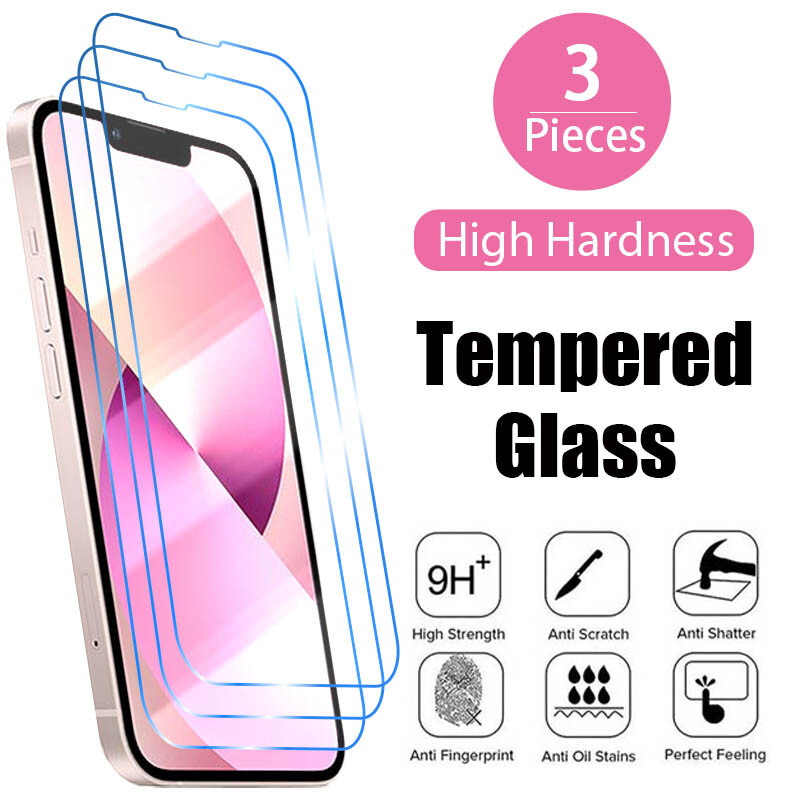 3Pcs For iPhone 15 14 13 12 11 X SE Tempered GLASS Screen Protector Bubble Free