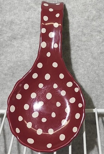 The Pioneer Woman Spoon Rest - Burgundy with Polka Dots - Dishwasher Safe - Picture 2 of 6