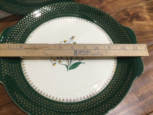 2 Vintage 1954 Salem Coronet tabbed Plates Green w/23K Gold Trim 11" SLM43 - Picture 4 of 9