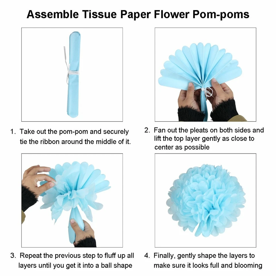Pompones de papel azul flores pañuelo bola fiesta hogar exterior boda decoración 25 piezas Foto 4 de 4