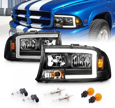 Fits 1997-2004 Dodge Dakota Durango Black LED C-Type LED Headlights LH+RH 2Pcs