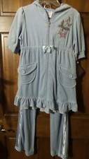 Stevies 2 pc. Blue velour top pants Short sleeves Embroidered Girls L 14 NWT