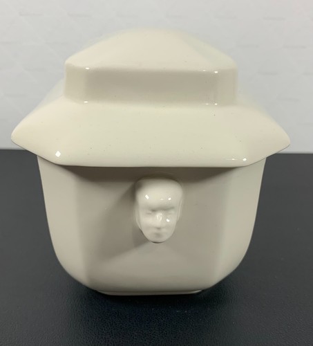 French Vintage white porcelain sugar bowl Rare with faces as handles - Picture 3 of 9
