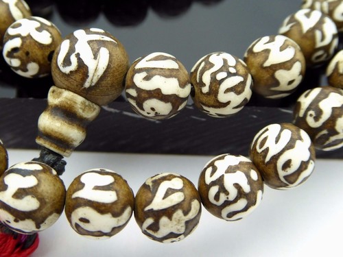 Caracola Tibetana Mala Budista 108 Cuentas de Oración Talladas a Mano Om Mani Padme Hum - Imagen 2 de 5