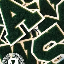 Forest Green/White 6" Chenille Varsity Letter Patches (A-Z) MADE IN USA