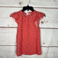 Gap Top Women XS Orange Floral Blouse Flutter Sleeve Elastic Neck Pullover Woven