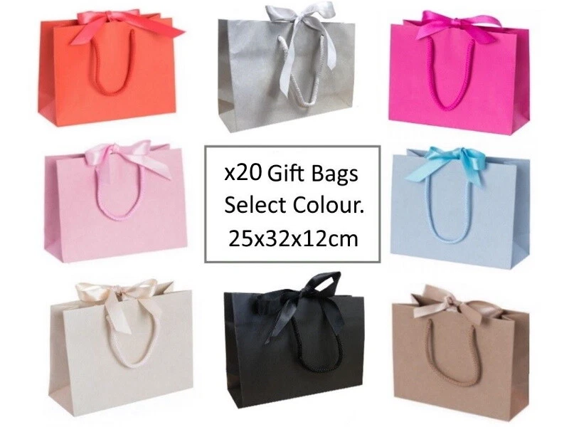 20 Medium Ribbon Tie Bow Gift Bags Luxury Party Events Table Present Favour Bag
