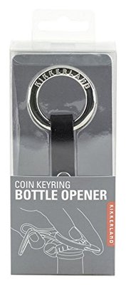 kikkerland COIN KEYRING BOTTLE OPENER KRL76 with black leather