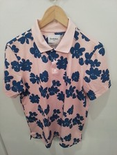 GoodFellow Men  s Pink And Blue Floral Hawaiian Moisture Wicking Polo Golf Medium
