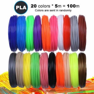 FILAMENTE STIFT 3D DESIGNS PLA NACHFÜLLUNG 20 STÜCK 5MT VERSCHIEDENE FARBEN GEMISCHT 100MT DRAHT