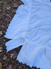 Pottery Barn Kids Quilted Scalloped Crib Bed Skirt White Blue Trim Thick Cotton
