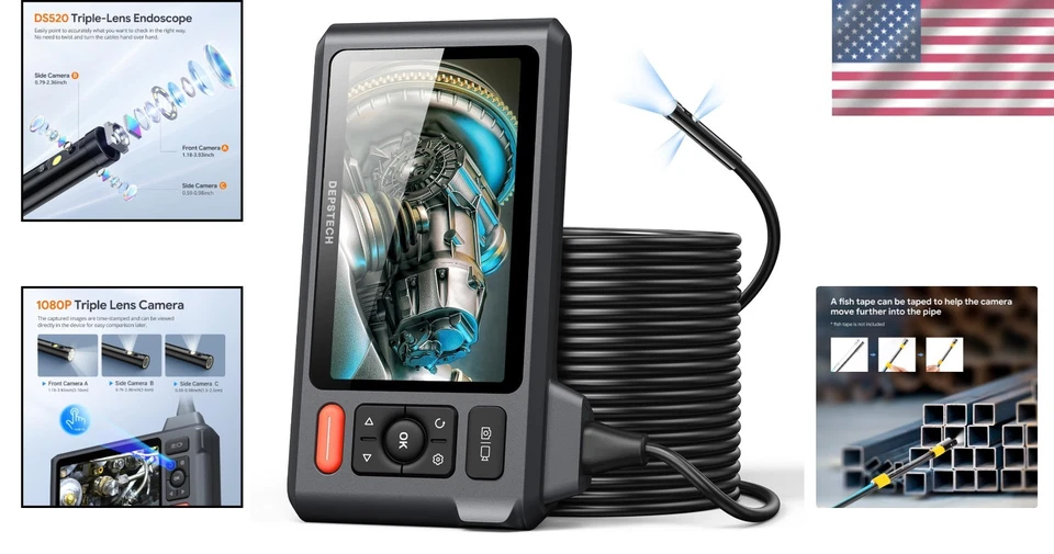 1080P Triple Lens Endoscope Camera, 50FT Cable, 5" Screen - Image 2 of 4