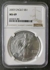 2003 $1 American Silver Eagle Dollar NGC MS69