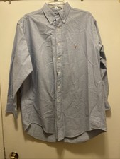Ralph Lauren Yarmouth 16 -32 Blue Button Down Shirt 100 Cotton Pinpoint Oxford