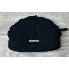 Vera Bradley Black Quilted Cosmetic Bag With Ruffle Trim  Patterned Interior