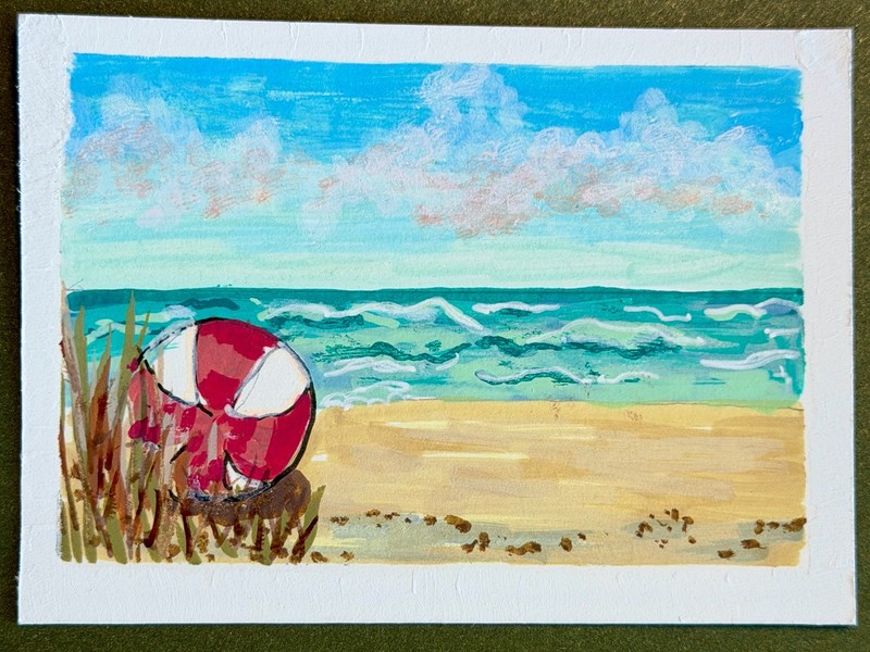 ORIGINAL ACEO Art Acrylic Painting Summer Beach Ball Series 2 of 4 AnjanelleArt