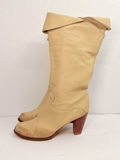 Vintage Zodiac USA Tan Leather Fold Over Knee High Boots Women s 10 Made USA