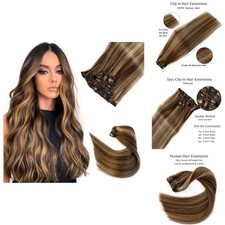 Remy Hair Extensions Clip in 20 Inch 7 Pieces 4P27 Chocolate Brown to Caramel