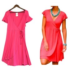 Fresh Produce Papaya Tea Room Womens XL Wrap Dress Pink Tie Waist Short Sleeve