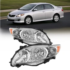 Headlights Fits For 2009 2010 Toyota Corolla CE LE Chrome Housing Headlamps Pair