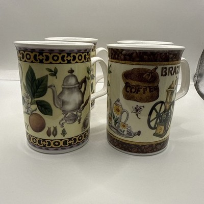 Roy Kirkham Coffee Mugs Bone China Coffee Pattern Set of 4 1998 Vintage