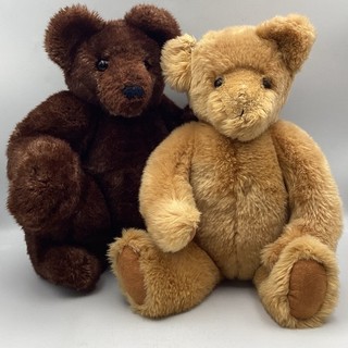 Teddy Bear Pair Golden & Brown Plush Stuffed Toys Moveable Limbs TE#8832