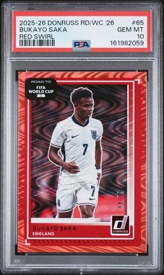 PSA 10 Bukayo Saka RED SWIRL /79 2025-26 Donruss Road to World Cup England #65