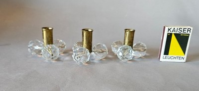 3x Vintage Mini Candle Holders Brass Crystal Lobmeyr ? Hollywood Regency 60s