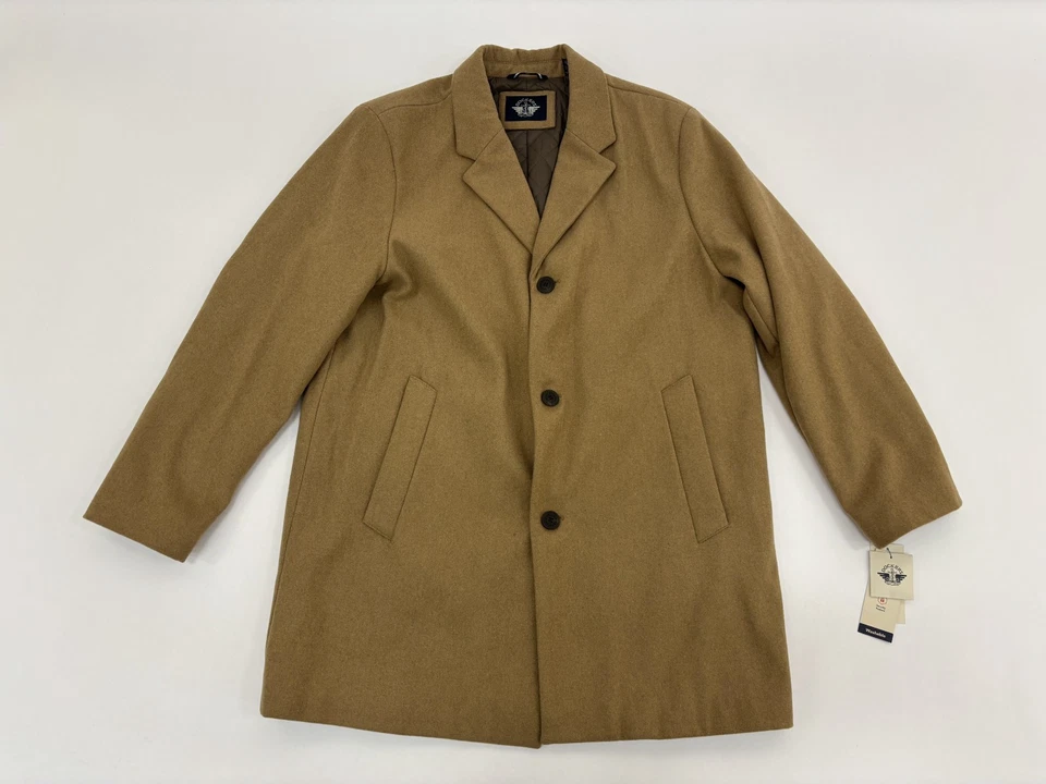 Dockers Wool Blend Mens Topcoat Tan Diamond Quilt Lined Regular Fit Size XL NWT - Image 4 of 4