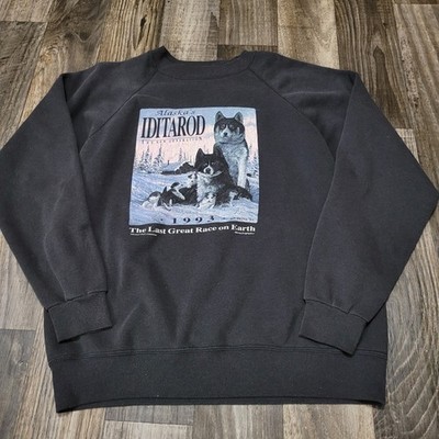Vintage 90s Alaska Iditarod Race Sweatshirt Mens L Husky Dog Faded