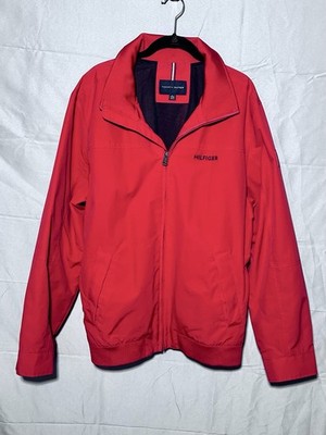 Tommy Hilfiger Regatta Water Resistance Red Mens Jacket Packable Hood Sz XL EUC