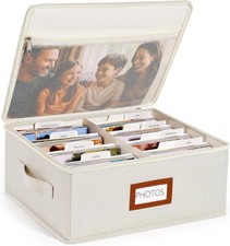 Photo Storage Box with Lid Dividers, Linen Photo Organizer for up to 2000 4...
