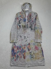 Inoah Long Sleeve Hooded Duster Womens M Long Cardigan Wearable Art Graffiti EXC